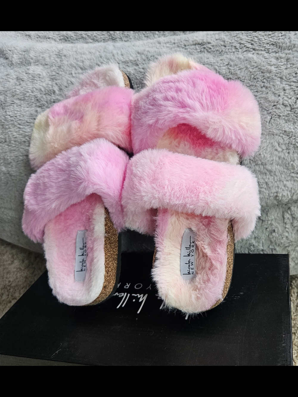 Kensie Pink Plush Double-Strap Slide Sandals